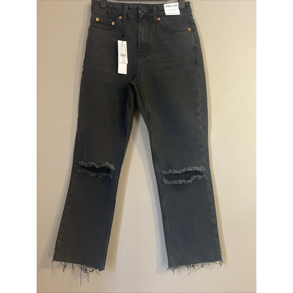 Topshop Womens High Waisted straight leg denim jeans 26W30L(US4)  Frayed Hem NWT